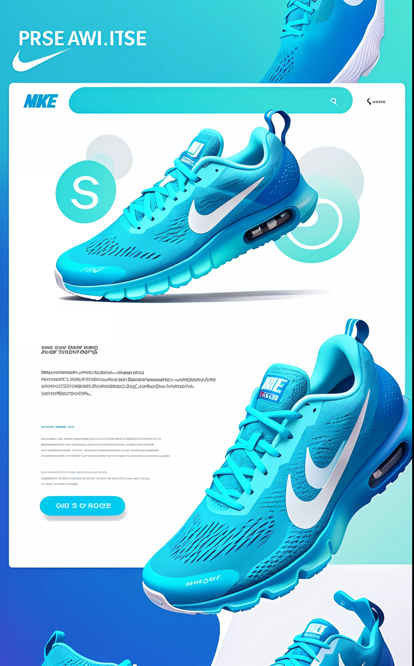 beautiful website for shoes, blue, cyan, nike, ui, ux, ui/ux