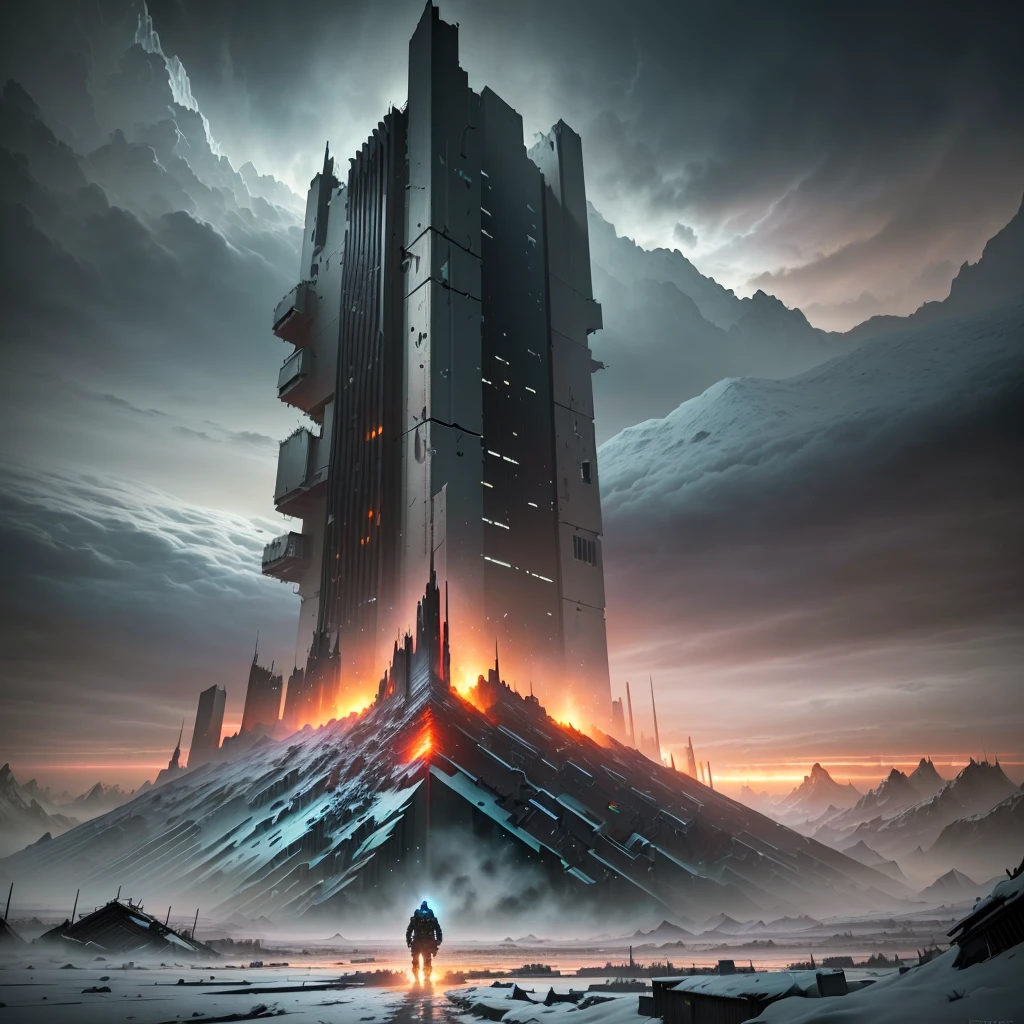 end of the world, epic realistic, (hdr:1.4), (muted colors:1.4), apocalypse, freezing, abandoned, neutral colors, night, screen space refractions, (intricate details), (intricate details, hyperdetailed:1.2), artstation, cinematic shot, vignette, complex background, buildings, snowy