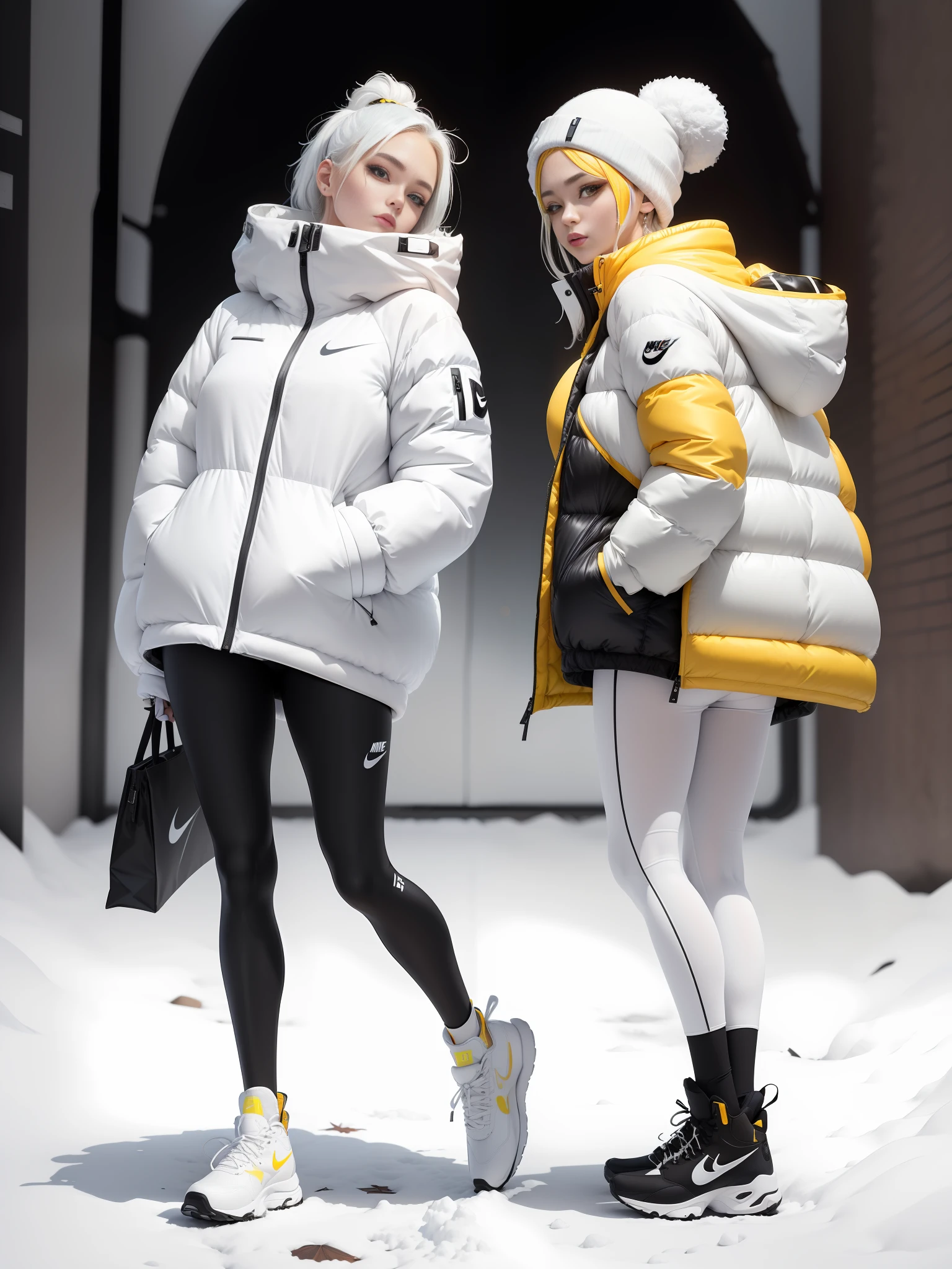A stylish single person full of bubbles fluffy feeling of spring and autumn down jacket design space background cyberpunk ((white :1.3) + (fashion: 1.1) + (trendy: 1.2)), (nike logo), (corona rendering), (space winter down jacket concept + concept art design): 1.3), (8K: 1.3), (2:3 aspect ratio + warm color Q2), (750 pixels), ((fashion elements) :( 1.1 + spring and autumn down jacket fusion with fashion elements) ), (dynamic: 5) yellow accents
