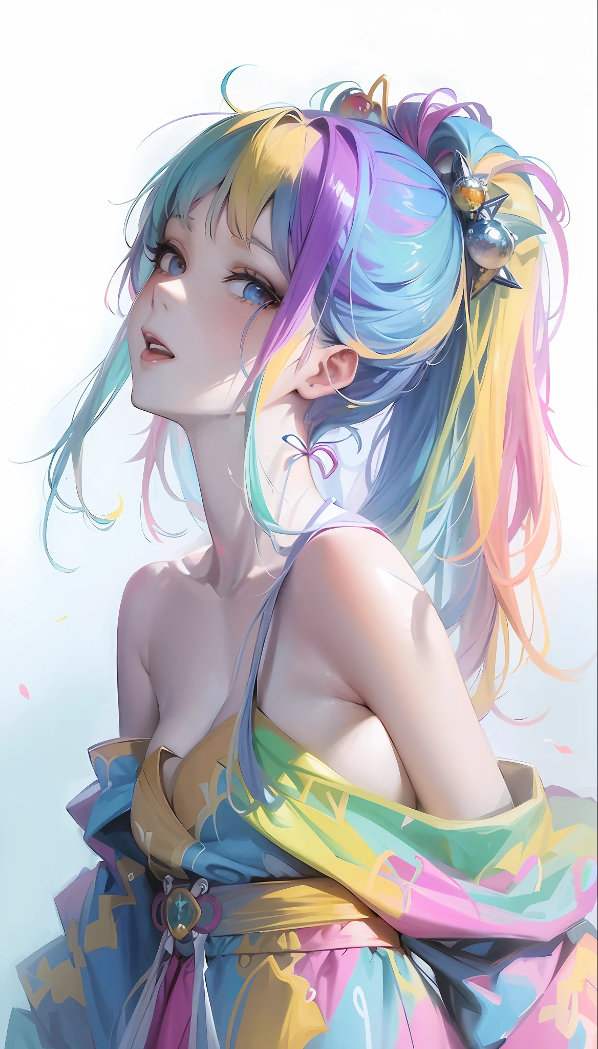 anime girl with colorful hair and a colorful dress, rossdraws pastel vibrant, rossdraws cartoon vibrant, anime style 4 k, beautiful anime portrait, artgerm colorful!!!, ! dream artgerm, beautiful anime girl, anime styled digital art, anime art wallpaper 4k, anime art wallpaper 4 k, digital anime art, extremely detailed artgerm, big breasts