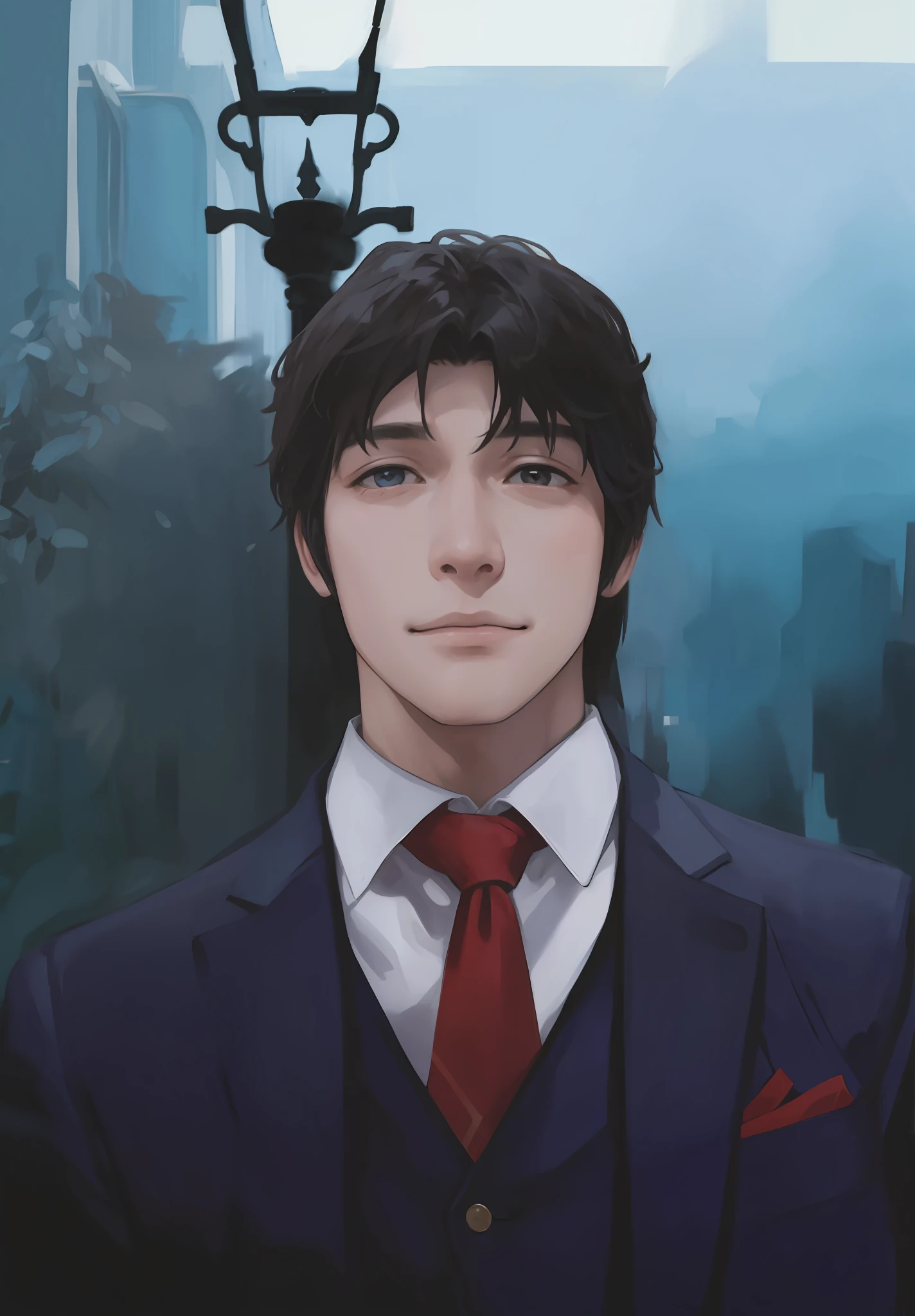 masterpiece, best quality, realistic, 1man, mature male,l, handsome, happy, closed mouth, portrait, extremely detailed face, winter