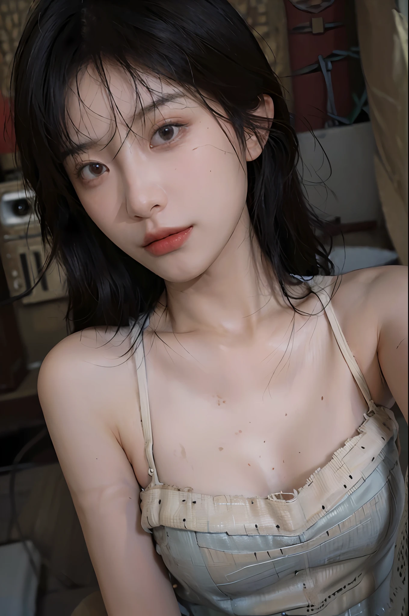 8K,Best quality, masterpiece, ultra high res, (photorealistic:1.4), raw photo, (Authentic skin texture:1.3), (film grain:1.3), (selfie angle),1girl,beautiful detailed eyes and face,masterpiece, best quality,close-up,upper bod,