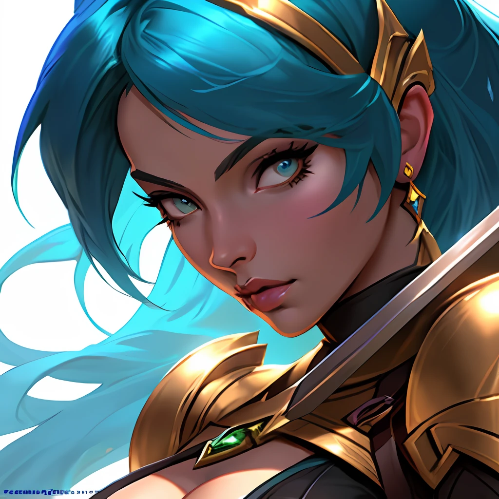 a close up of a woman with a sword in her hand, riot games concept art, fiora from league of legends, samira from league of legends, qiyana, taliyah, league of legends style art, league of legends concept art, ashe, senna from league of legends, pharah, leblanc, league of legends art style, by Kieran Yanner