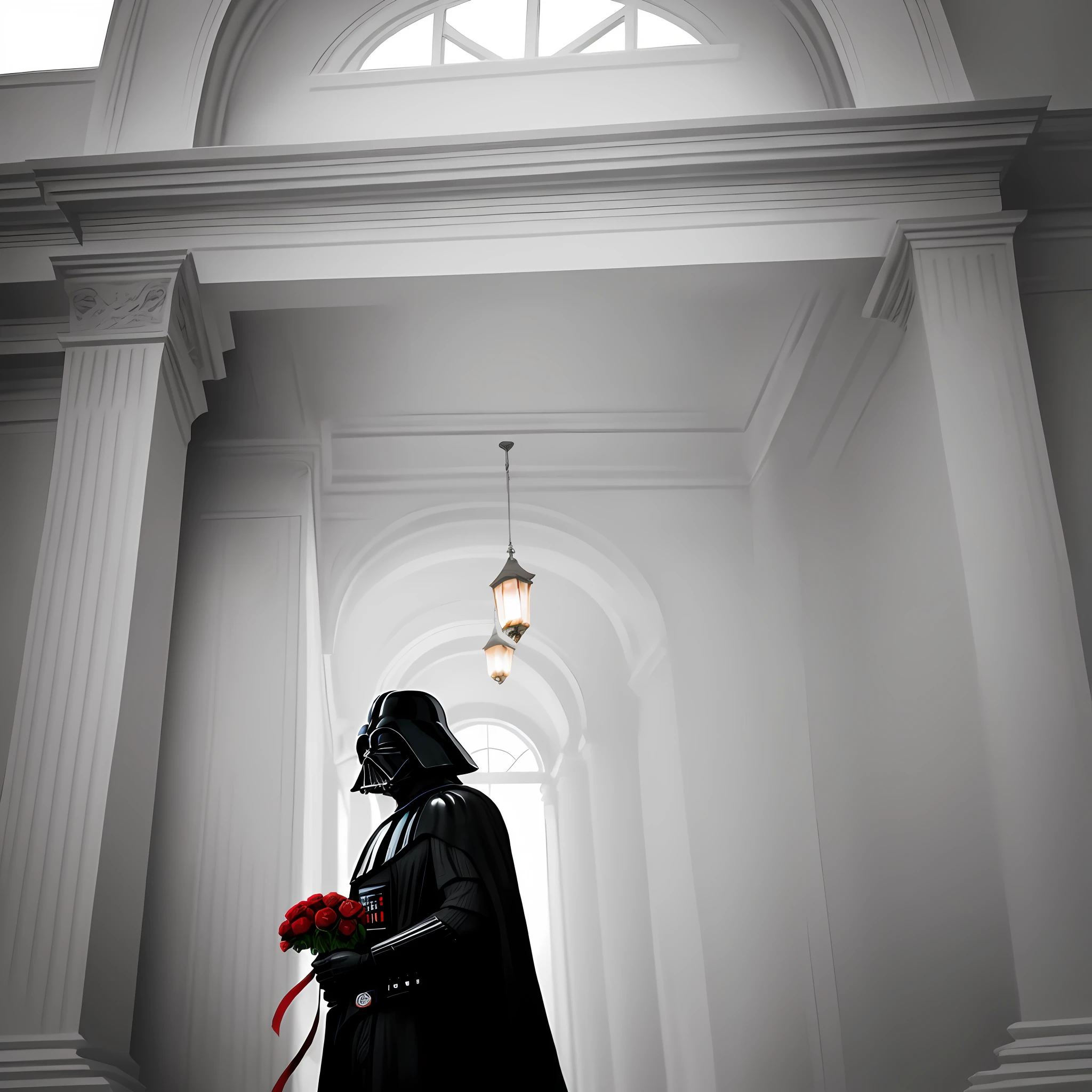 Darth Vader holding roses, painted on the side of the White House