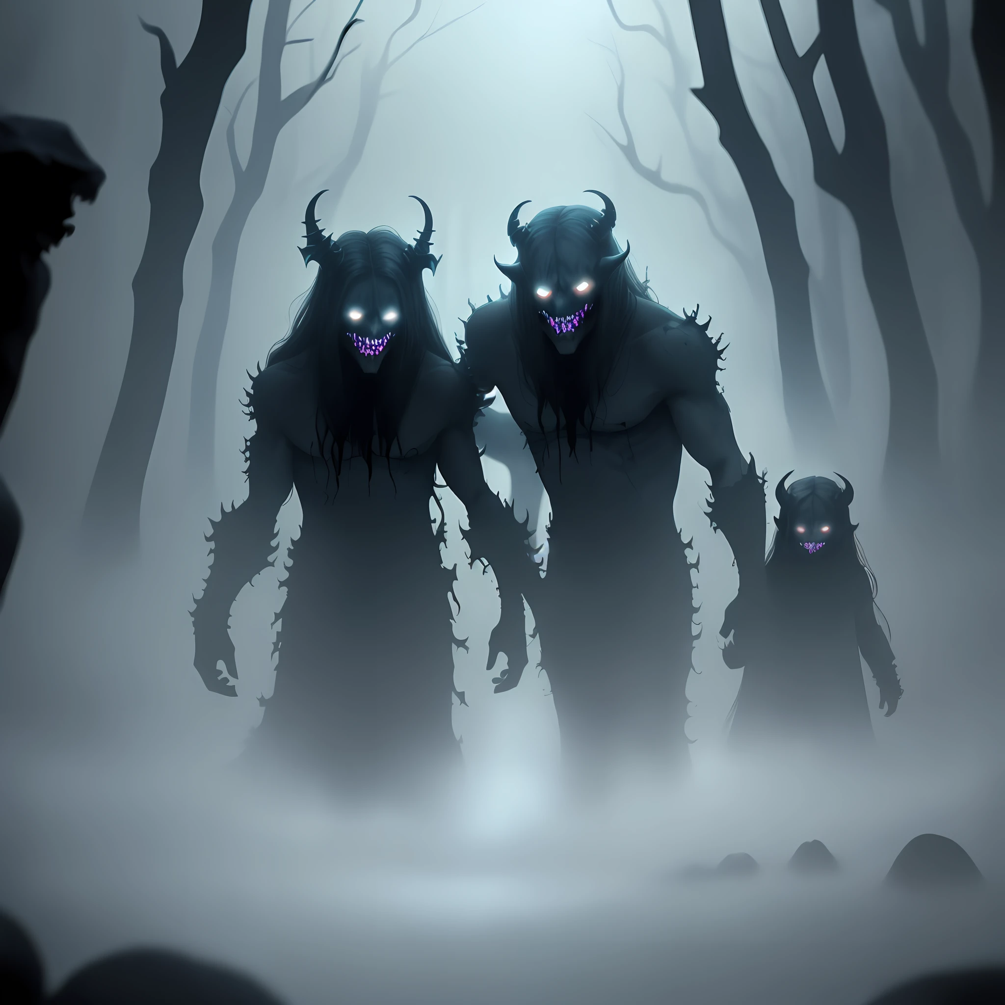 Haunting abyss, creeping demons, 8k quality, cool colors