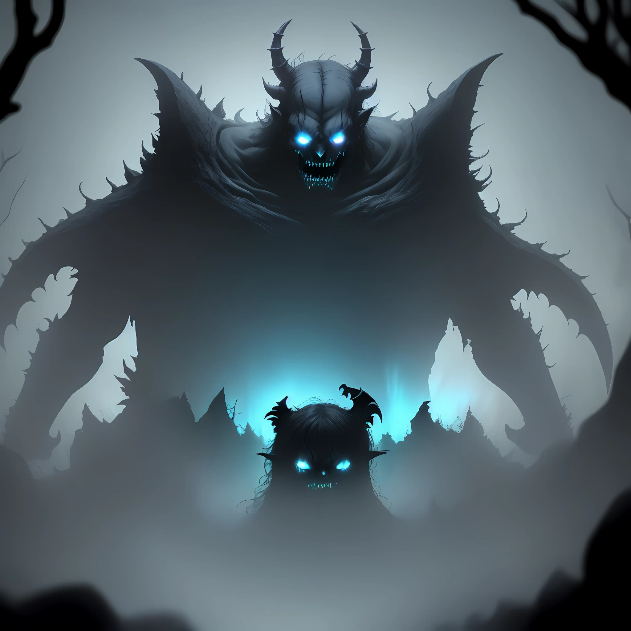 Haunting abyss, creeping demons, 8k quality, cool colors