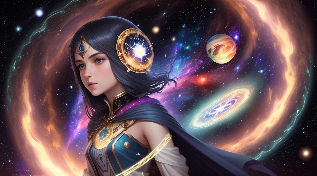Tarot card style cards and a combination of cosmic galaxies