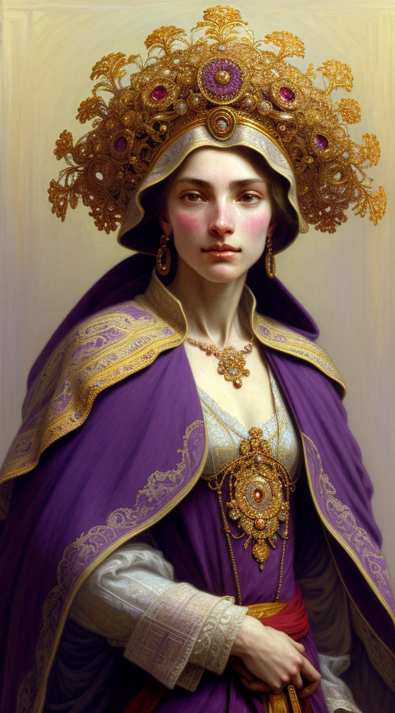 Solo, full-body photo, a low, tall old man (high cheekbones, gray eyebrows, deep eye sockets, few wrinkles, pointed beard, wearing purple mage robes, draped in dark red cloak, head wearing a pope's ornate hat, holding a golden staff, pale skin), standing, background (ornate palace fantasy, intricate, elegant, highly detailed, digital painting, art station, concept art, soft, clear focus, illustration, artwork by Gaston Bussiere and Alphonse Mucha, panorama, UHD, masterpiece, ccurate, textured skin, super detail, high details, high quality, highres, best quality, award winning, 8k