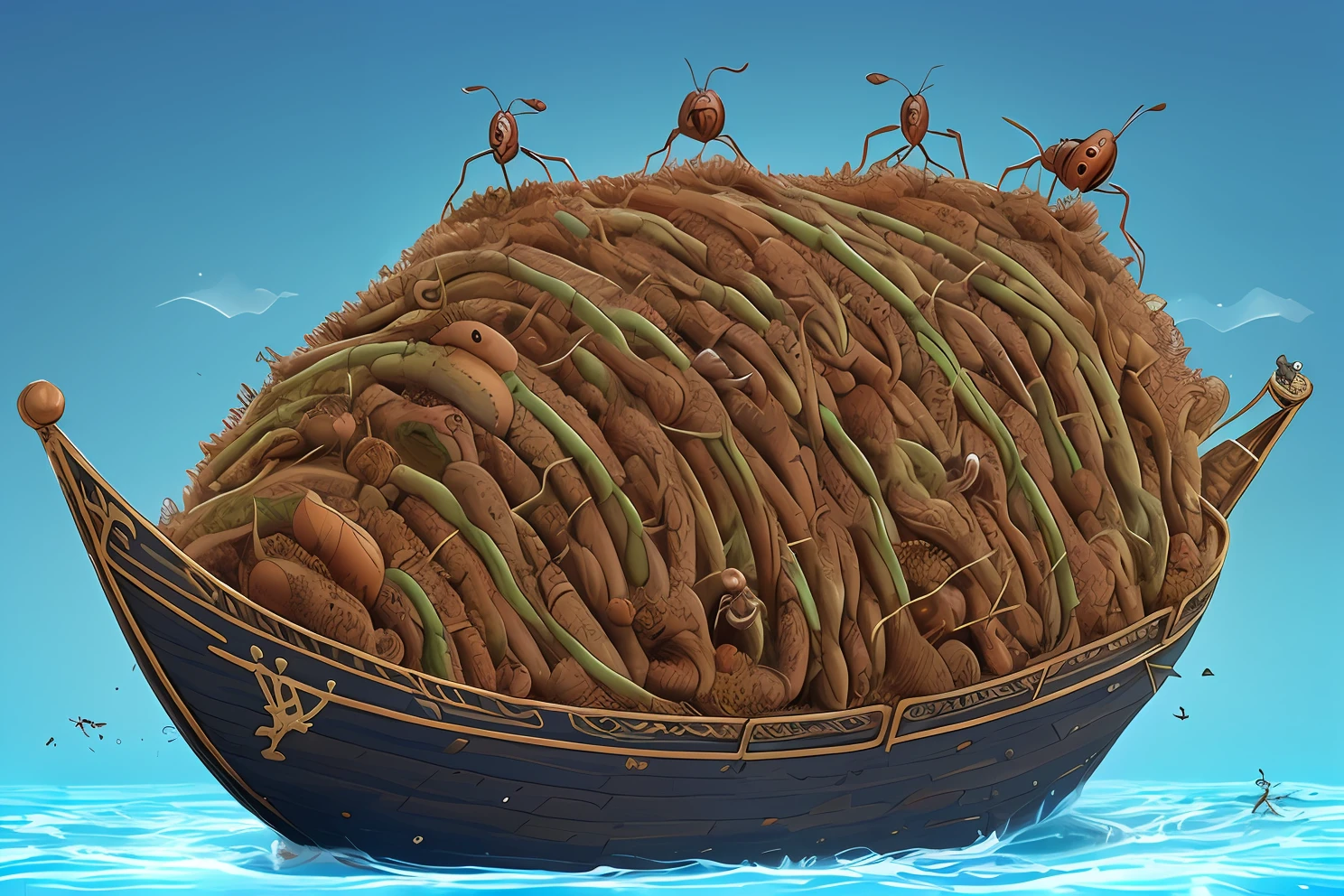 ship shaped anthill with pirate ants in it
