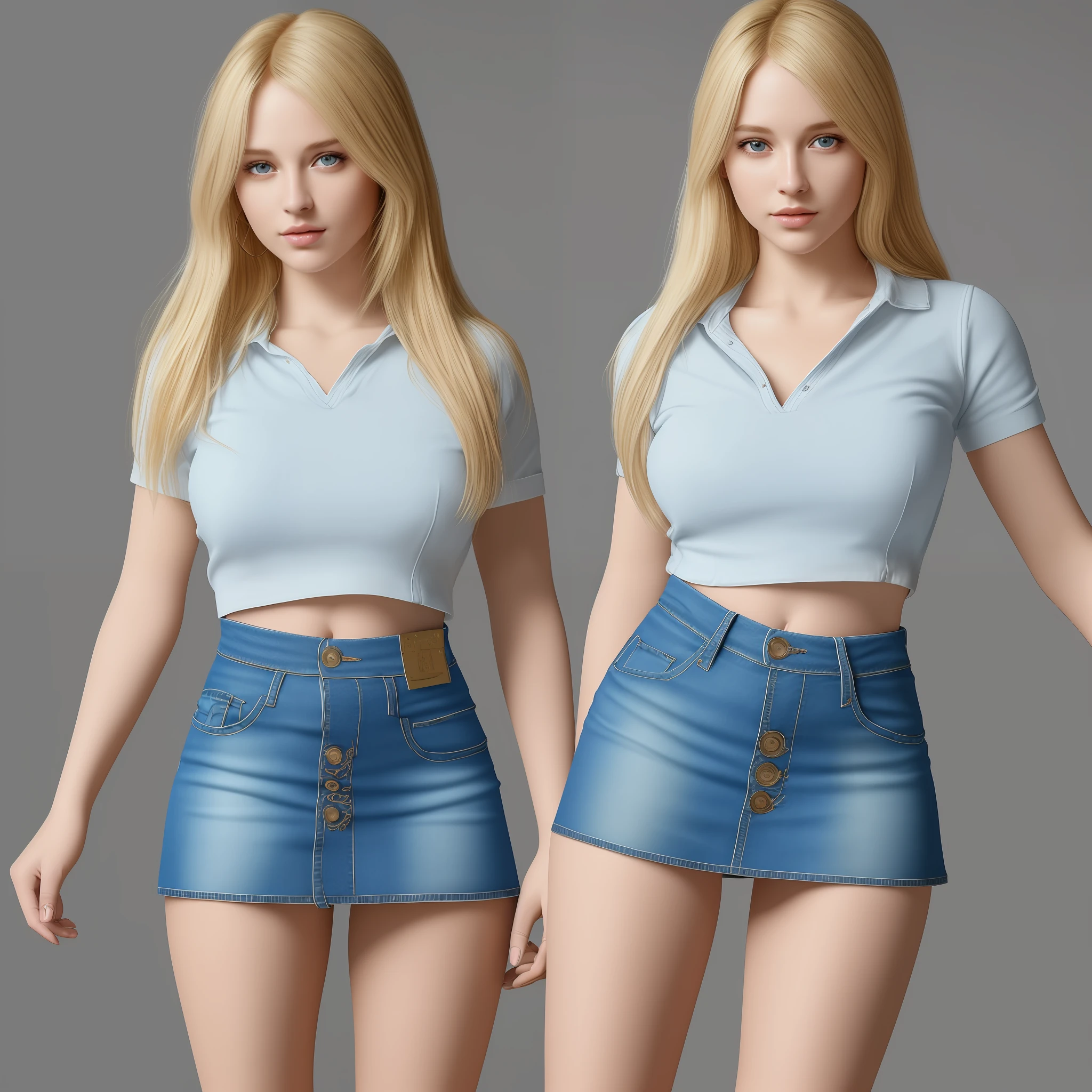 (8k, top quality, best quality, masterpiece, highly detailed: 1.2) a beautiful blonde woman in mini denim skirt