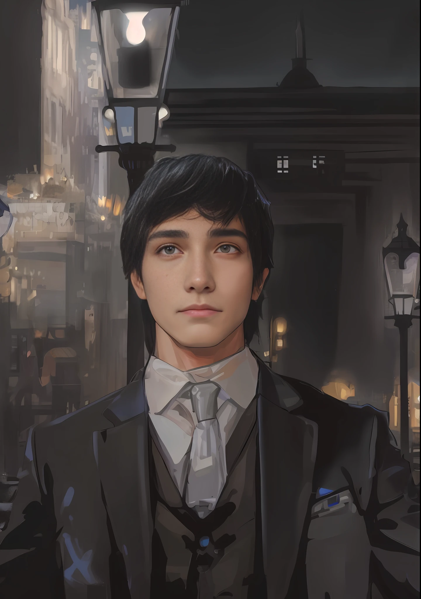 masterpiece, best quality, realistic, 1man, male focus, tall, handsome, closed mouth, black formal attire, portrait, extremely detailed face, monsoon season, sharp eyeline, short black hair, Hogwarts uniform, dramatic lightning, foggy background