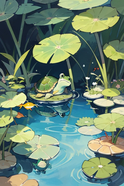 the little turtle with big dream, he lives in the pond with small fish and small frog , ??? story.