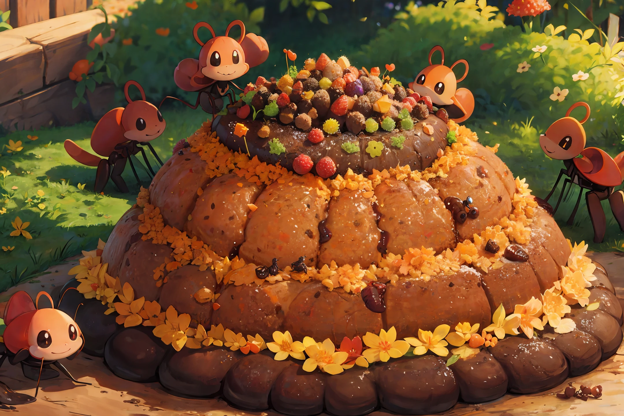 Anthill cake and ants