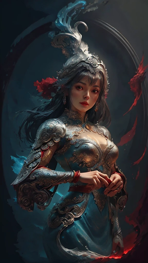 a close up of a woman in a women in a silver and red dress, chengwei pan on artstation, by Yang J, detailed fantasy art, stunning character art, fanart best artstation, epic exquisite character art, beautiful armor, extremely detailed artgerm, detailed digital 动漫艺术, artstation pixiv 上的 artgerm, armor girl