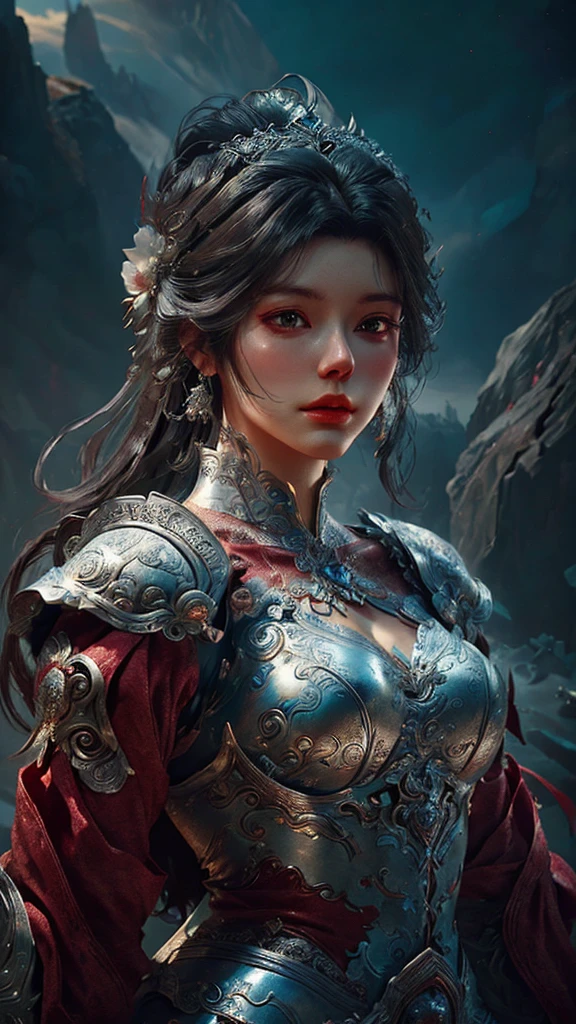 a close up of a woman in a women in a silver and red dress, chengwei pan on artstation, by Yang J, detailed fantasy art, stunning character art, fanart best artstation, epic exquisite character art, beautiful armor, extremely detailed artgerm, detailed digital 动漫艺术, artstation pixiv 上的 artgerm, armor girl
