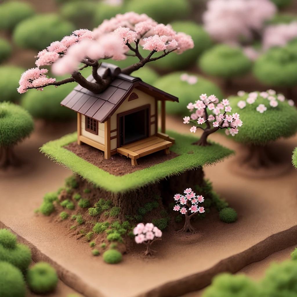 Mini sakura tree stands on an anthill :: anthill :: --c 100 :: miniature:: 3 :: no house :: --ar 1:1 :: cartoon :: promo