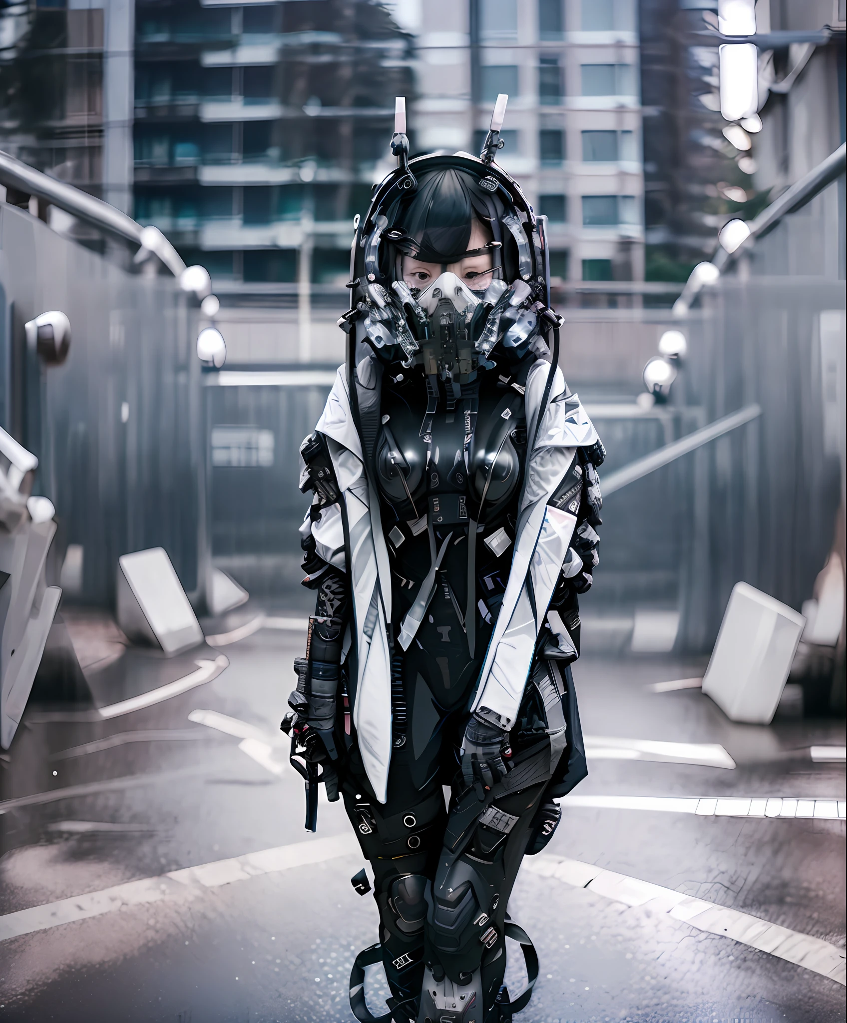 Raw photo, medium shoot, night rain city dystopian, Half body, woman in black harajuku techwear fashion, with vr headset, wearing japanese techwear, photograph of a techwear woman, cyberpunk streetwear, wearing cyberpunk streetwear, techwear, cyberpunk techwear, techwear fashion, future techwear, wearing techwear and armor, futuristic techwear, 2 techwear women, very beautiful cyberpunk samurai, techwear look and clothes, minimalist, soft violet and pink vibes