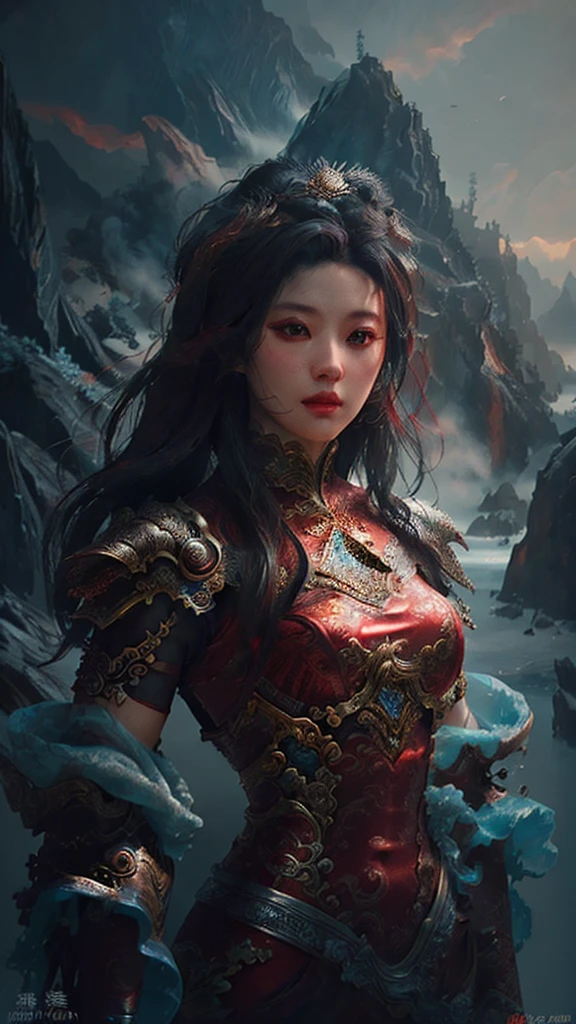 a close up of a woman in a women in a silver and red dress, chengwei pan on artstation, by Yang J, detailed fantasy art, stunning character art, fanart best artstation, epic exquisite character art, beautiful armor, extremely detailed artgerm, detailed digital 动漫艺术, artstation pixiv 上的 artgerm, armor girl