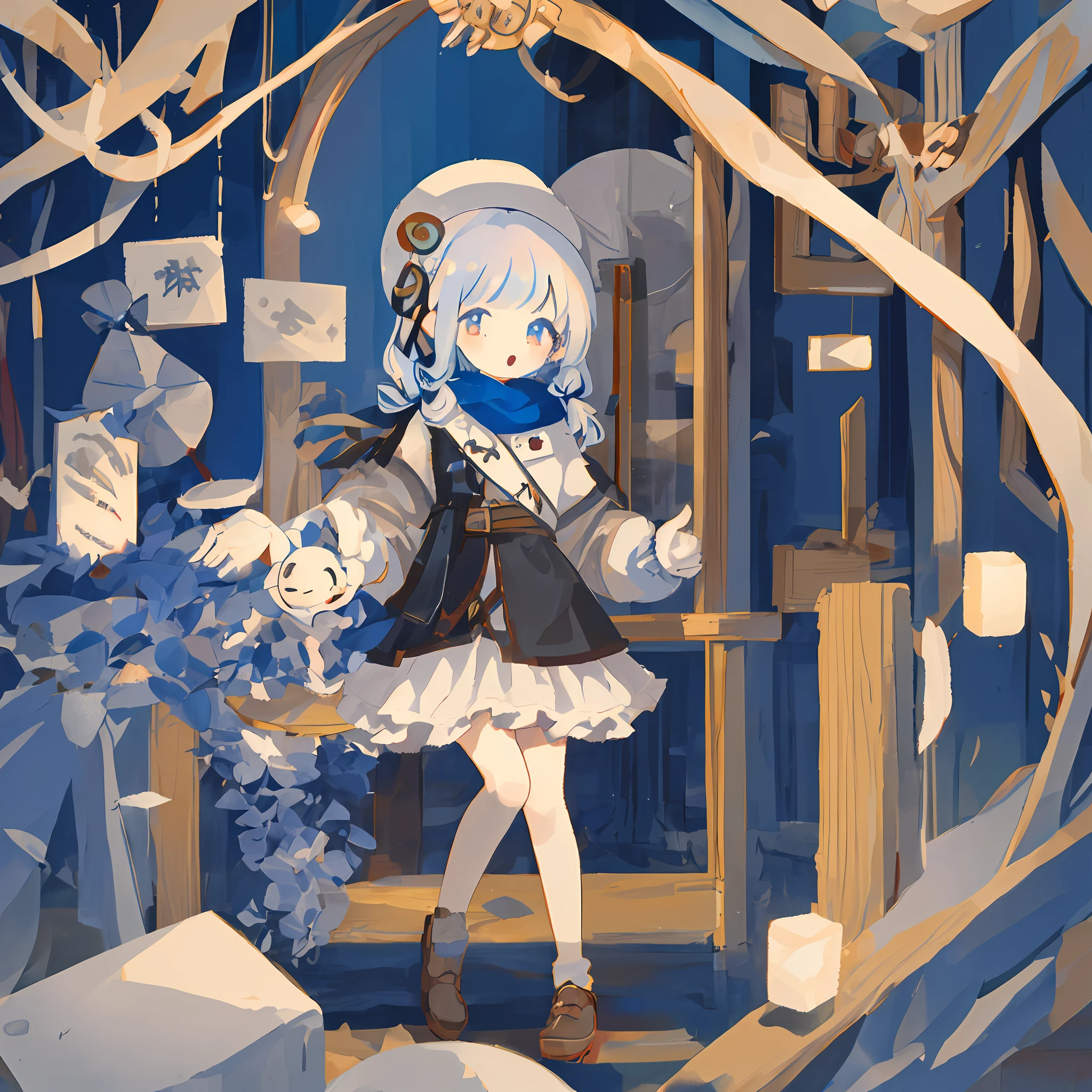 1girl, chibi, masterpiece, white hair, gradient hair, blue eyes, blue hair