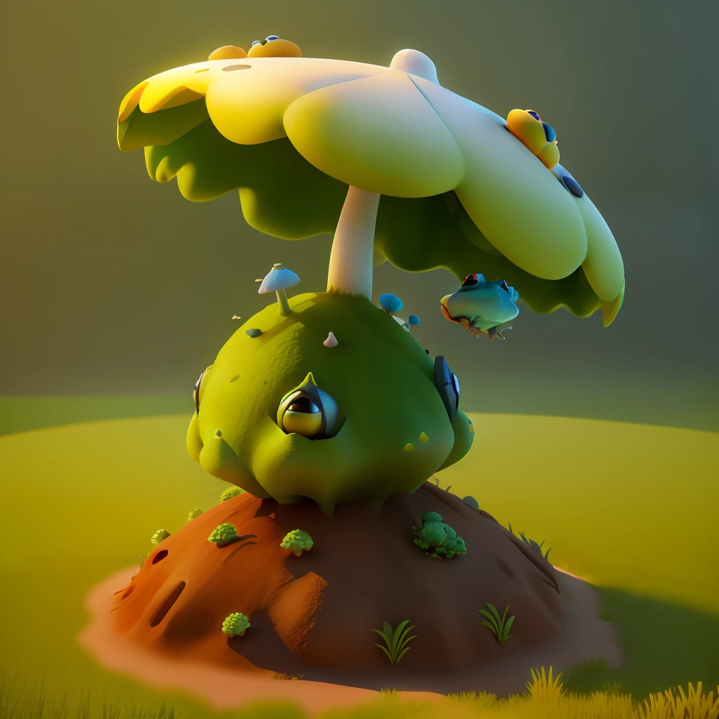 anthill made from cute mashroom toad design,fantasi,3D,upscales