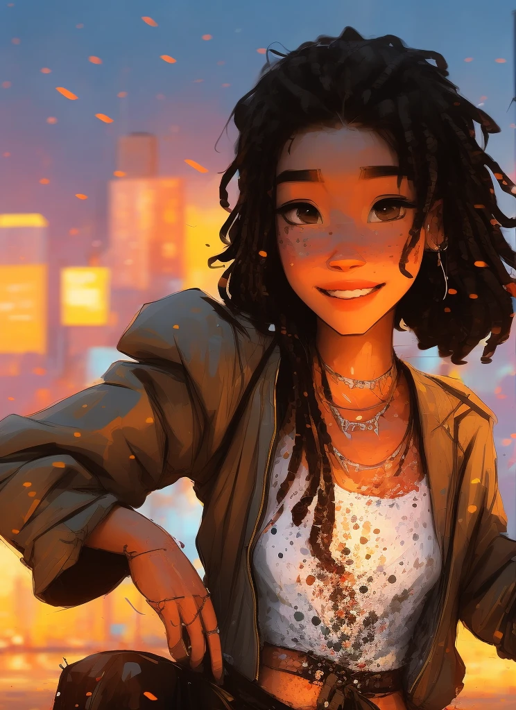 samdoesarts; award winning half body portrait of a beautiful woman harcore gangsta rapper in a hip hop croptop and baggy saggy cargo pants, military boots, standing on the street turf faint smile, paint splashes, hair in a bun, splatter, outrun, vaporware, digital art, trending on artstation, highly detailed, fine detail, intricate