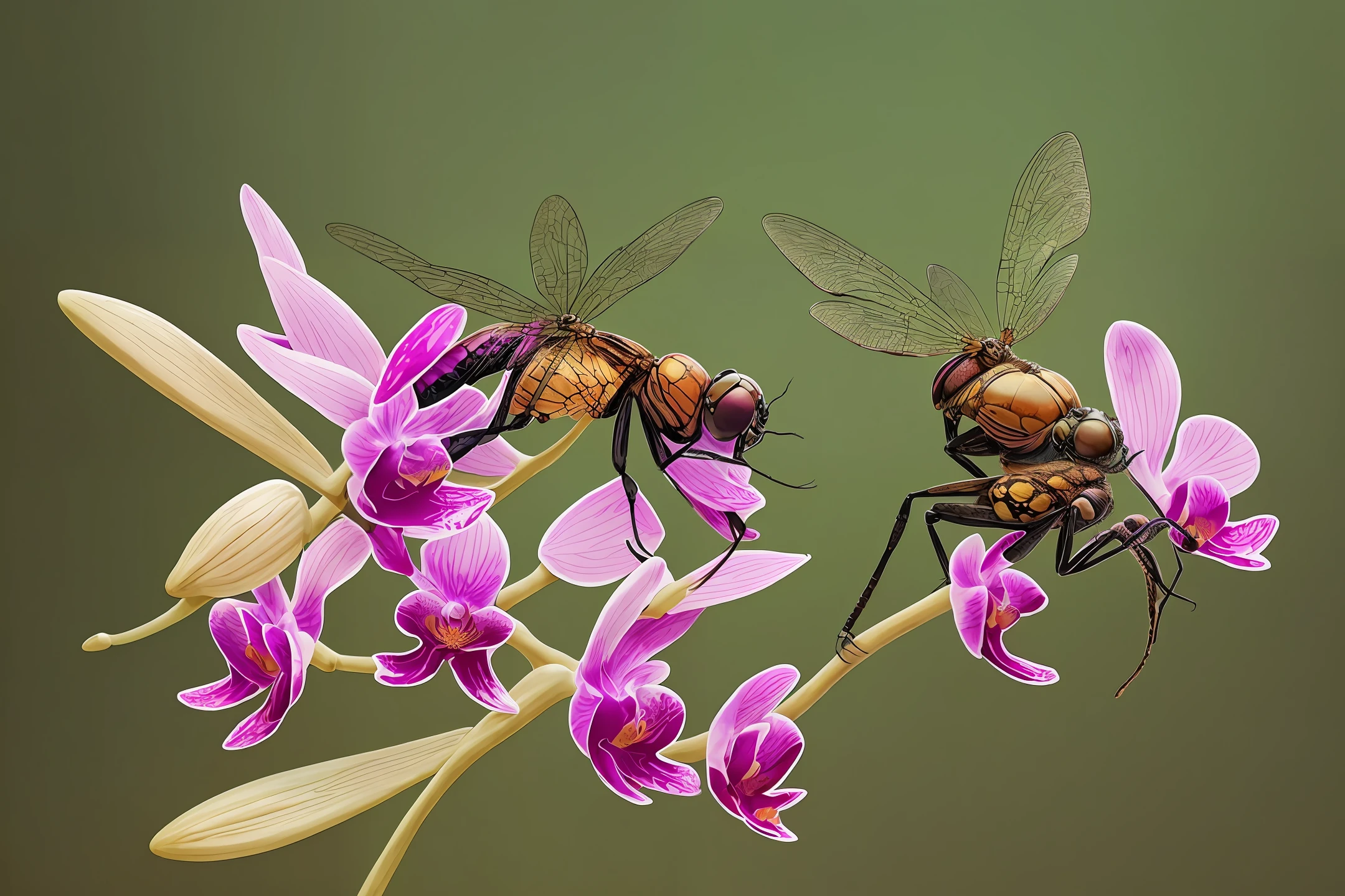 aesthetic anthill, Orchid, Dragonfly, fantasy, high quality details