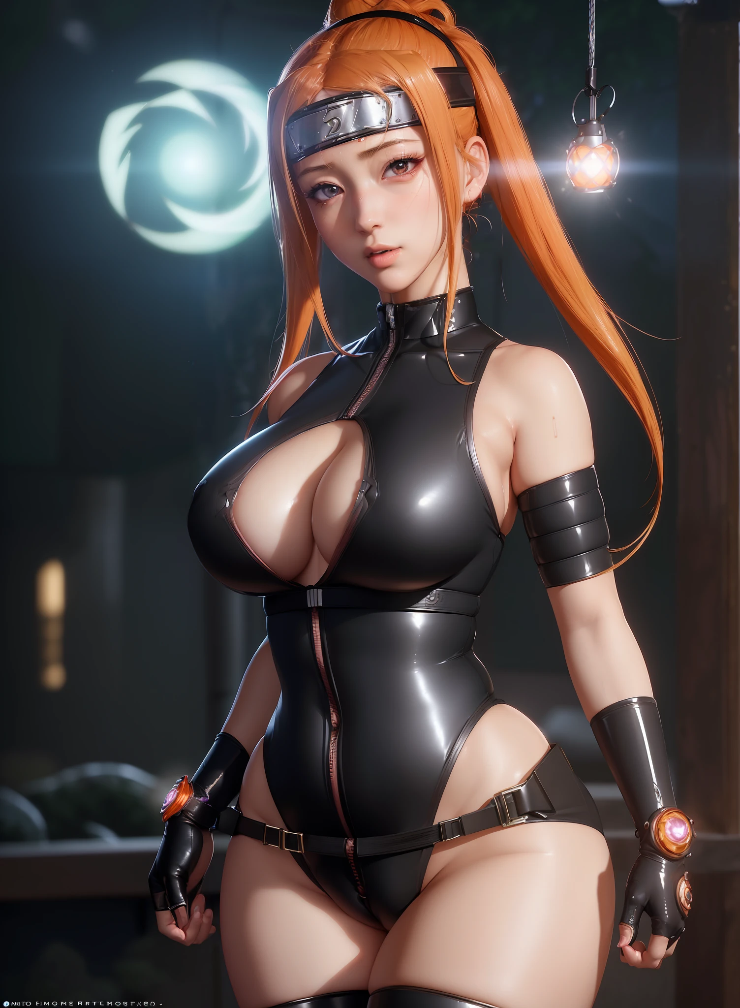 (1 girl), ((Beautiful photorealistic Hinata from Naruto Shippuden)), white glowing eyes, meditating inside of a dojo, focusing chakra, ninjitsu, focused, intense, sexual, romance, signature outfit, Shibari, ((wearing a extremely revealing Gantz bodysuit)), major cleavage, breast indentation, slave collar, chains, bdsm, busty, highly detailed, 8k, high resolution, solo, big juicy lips, thick juicy defined thighs, wide sexy hips, large shiny breasts, gloves, looking at viewer, photorealistic, Cinema 4D, octane render, curvy but slender, ((use advanced machine learning to create the perfect ninja waifu)), ((massive exposed camel toe)), ((trending on Pixiv)), trending on civitai, perfect composition, sfw, professional quality, unreal engine(best quality),(highly detailed),(masterpiece),(ultra-detailed),(absurdres),(((artbook))),((8k_wallpaper)), aroused, perfect body, perfect hands, perfect face, viral NFT, perfect cinematic angle
