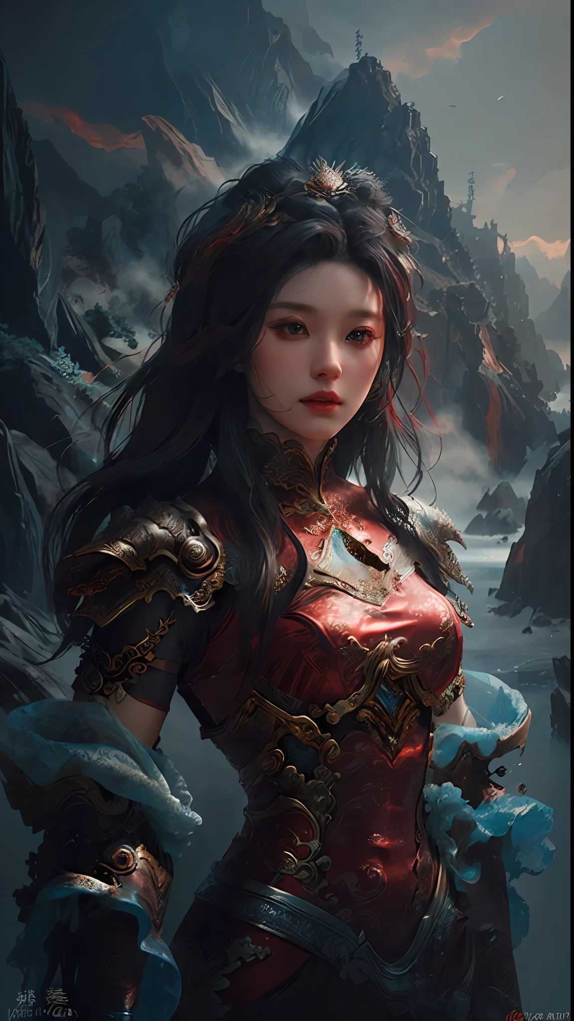 a close up of a woman in a women in a silver and red dress, chengwei pan on artstation, by Yang J, detailed fantasy art, stunning character art, fanart best artstation, epic exquisite character art, beautiful armor, extremely detailed artgerm, detailed digital 动漫艺术, artstation pixiv 上的 artgerm, armor girl