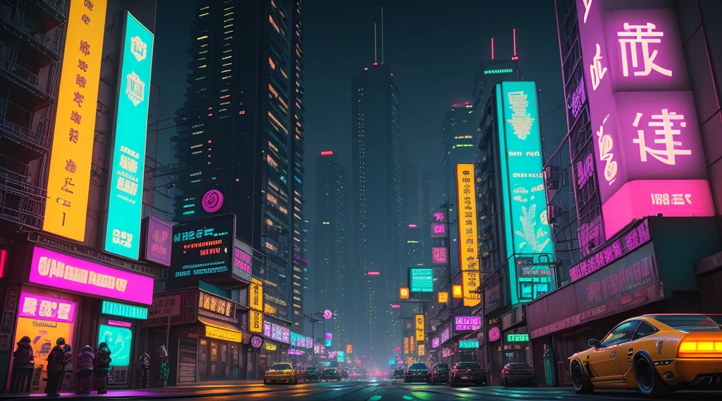 sci-fi cyberpunk city, building street, masterpiece, best quality, high design, surreal, tech low life, neon signs, billboard, game CG, psychedelic, cyberpunk 2077, night, realistic style, hong kong - v6