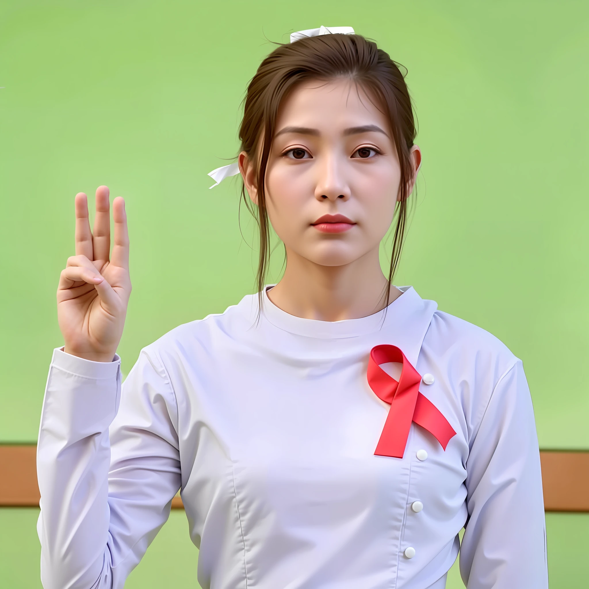 there is a woman in a white shirt with a red ribbon on her chest, nivanh chanthara, white ribbon, profile picture 1024px, only with red, thawan duchanee, red ribbon, wonderful masterpiece, jia, 18 years old, white red, peacefull, yuli ban, sakimi chan, wearing headmistress uniform