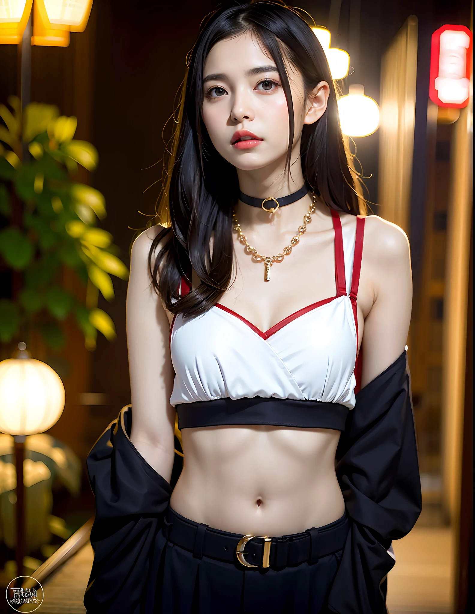 (8k, RAW photo, highest quality, masterpiece: 1.2), (realistic, photorealistic: 1.37), 1 girl, Japan, woman in her 50s, cityscape, night, professional lighting, photon mapping, radiosity, torn, big, very small crimson micro bikini, tip sticking out, areola protruding, pubic shape clearly visible, gal, lots of lashes, Lame on the eyelids, bright red lip, black heels, black chokers, necklaces, bracelets, belt chains, lots of various accessories, pubic hair, bristles on the lower abdomen, slender