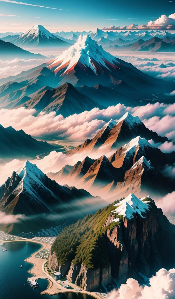japan nature landscape, aerial view, drone photography, cinematic, mountains and tokyo city, cinematic view, epic sky, detailed, low angle, high detail, warm lighting, volumetric, godrays, vivid, beautiful, by jordan grimmer, huge scene, sunrays, Fujifilm GFX 50S