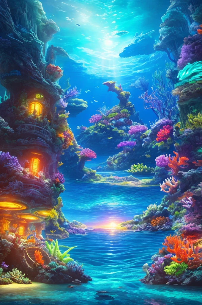 (Masterpiece),Stretching into the distance of the ocean, a variety of plants, algae, glowing fish, dynamic light