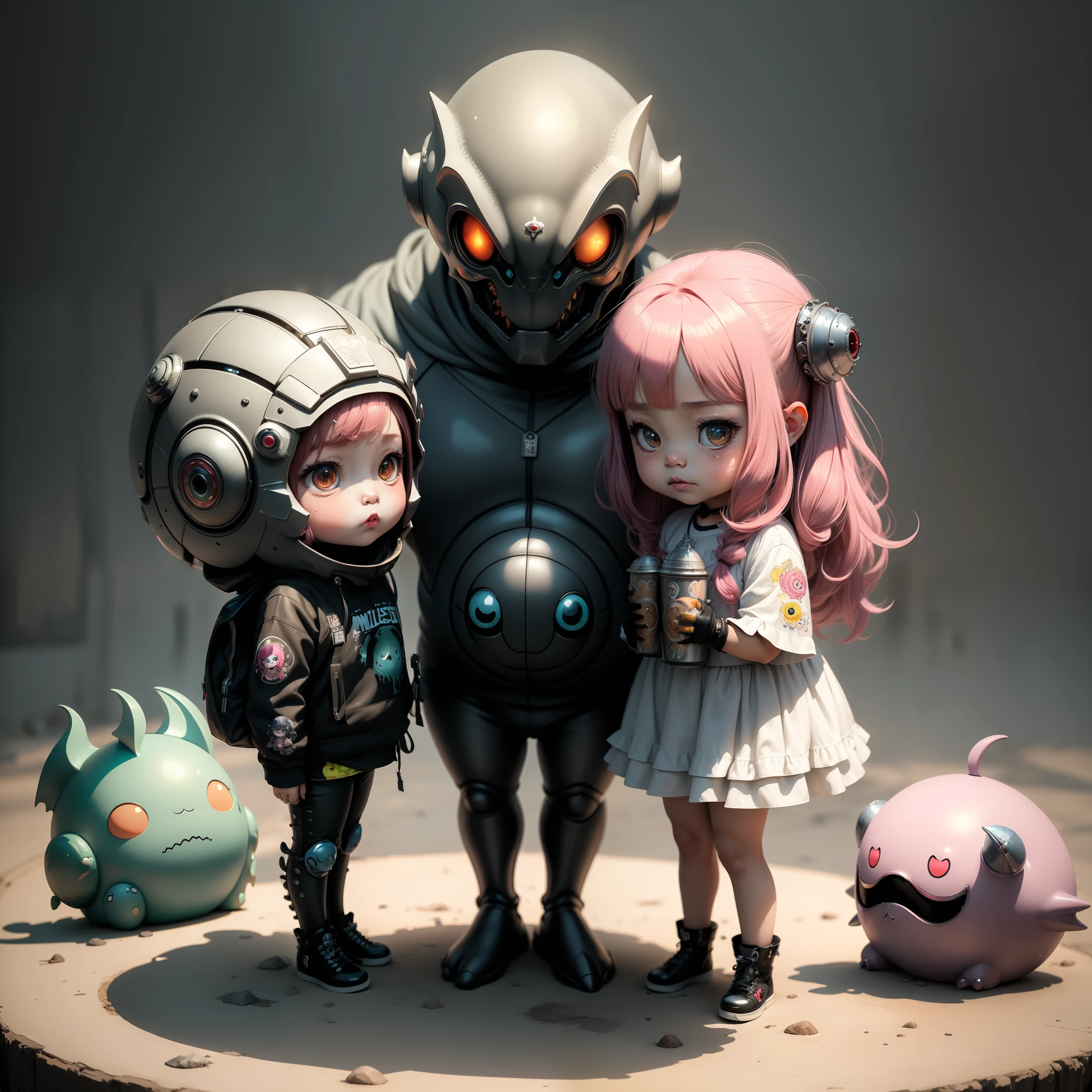 ((Best Quality)), ((masterpiece)), ((realistic)) , metal_spirit, melting_heart, bigbadejo alien_monster,,full body, chibi, masterpiece