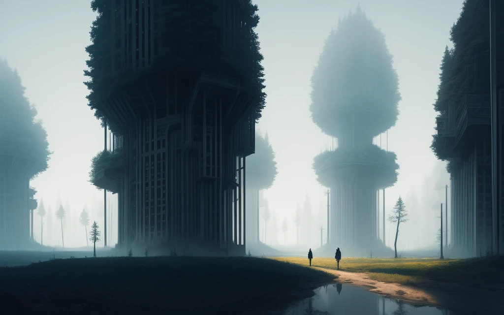 ((inverted two different worlds relative to each other)),stalkers,photo,realism,4k,intricate details,extremely detailed,intricate details,high quality,highres,Simon Stalenhag,Iryna Yermolovaz,Alayna Lemmer