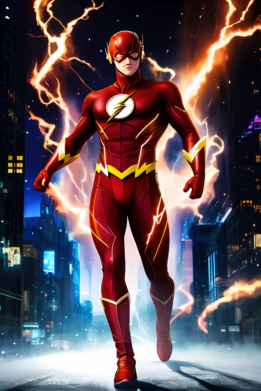 the flash from dc comics, full body::1, alex ross art, (alex ross style:0.5), alex ross art style, alex ross, speed, 4k, raw photo, best quality, masterpiece, ultra high res, (photorealistic:1.4), two hands, chinese traditional ink style, dynamic movement, dynamic pose, movement, Amazing Vector in oil painting environmental art cinematic, diorama, intricate detail, solo