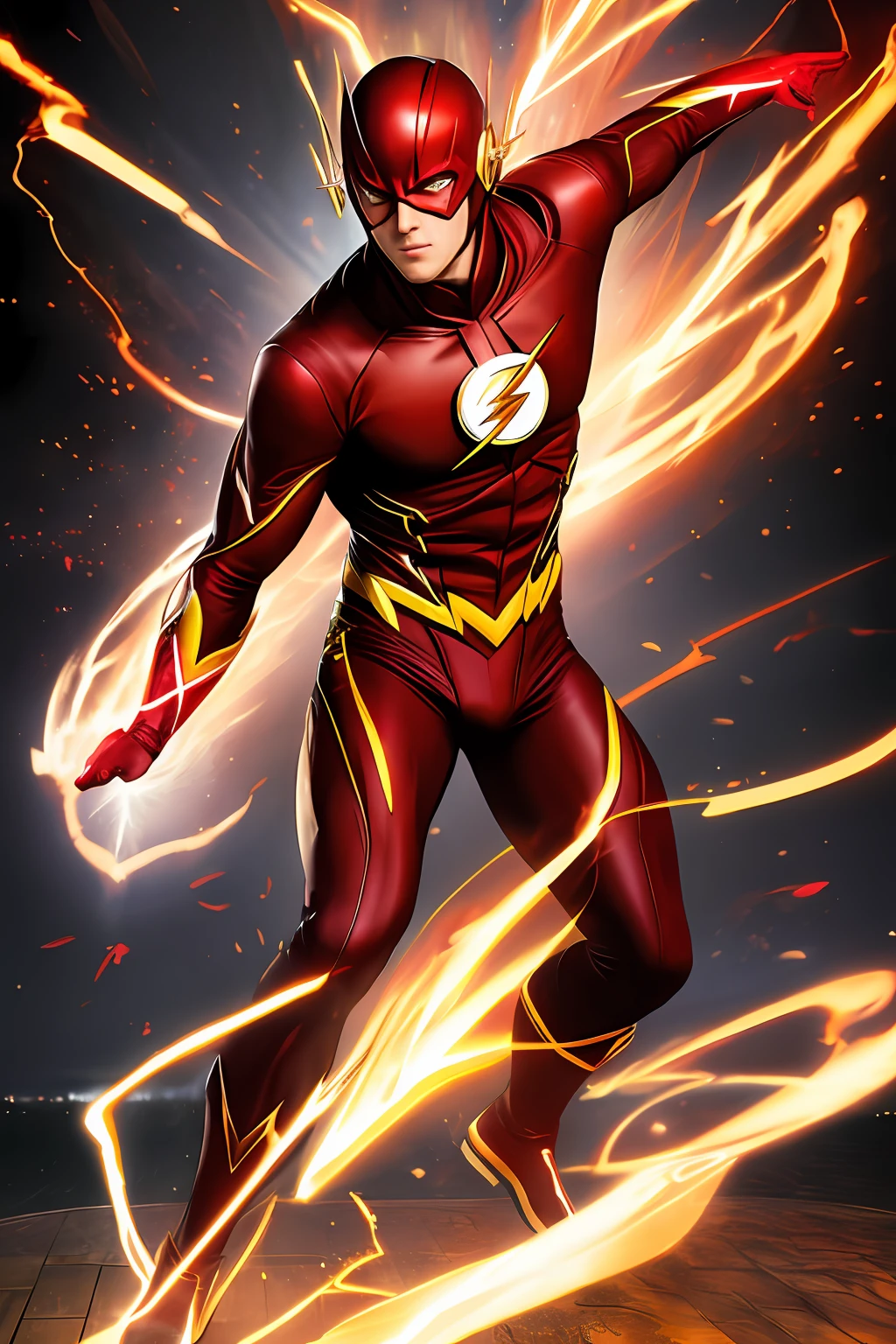 the flash from dc comics, full body::1, alex ross art, (alex ross style:0.5), alex ross art style, alex ross, speed, 4k, raw photo, best quality, masterpiece, ultra high res, (photorealistic:1.4), two hands, chinese traditional ink style, dynamic movement, dynamic pose, movement, Amazing Vector in oil painting environmental art cinematic, diorama, intricate detail, solo