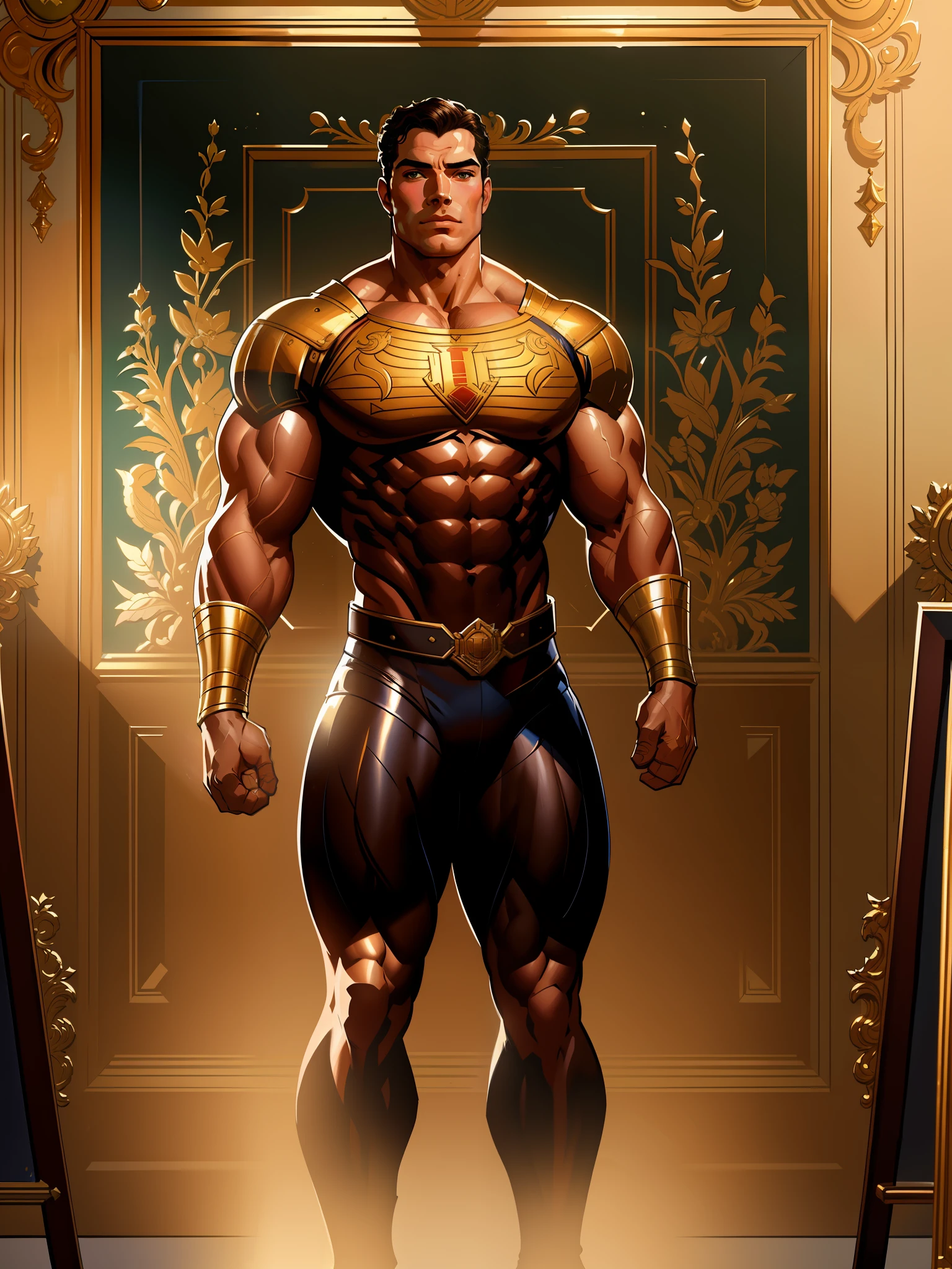 detailed paint of henry cavill flexing, full body, highly detailed paiting by gaston bussiere, craig mullins, j.c. leyendecker, 8k, royal paiting