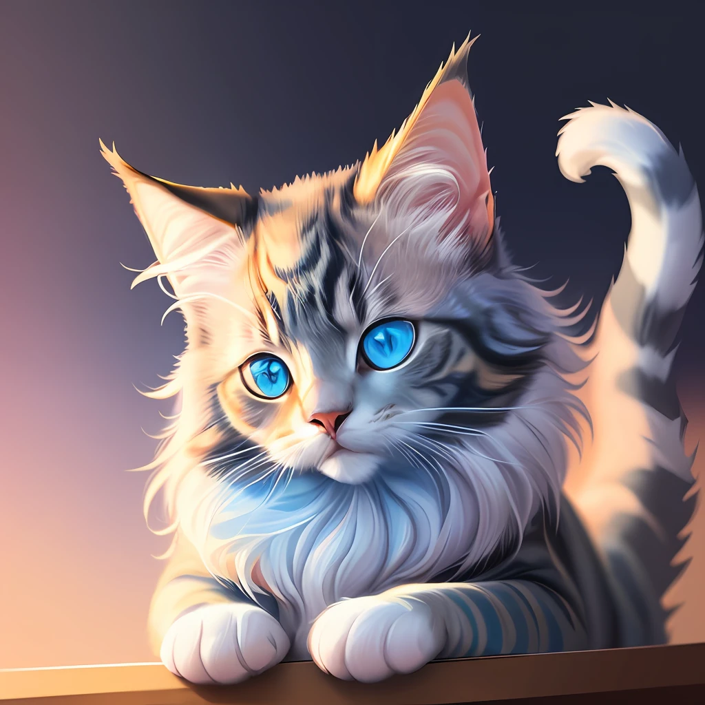 a painting of a colorful cat with blue eyes, a digital painting, Behance contest winner, hd vector art, Maine coon, blurred and dreamy illustration, super detailed color low poly art