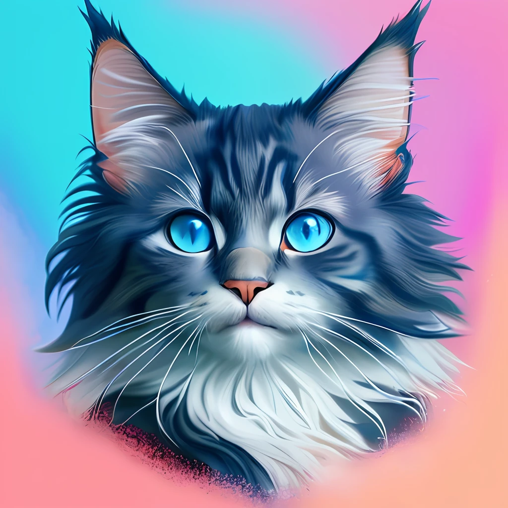 a painting of a colorful cat with blue eyes, a digital painting, Behance contest winner, hd vector art, Maine coon, blurred and dreamy illustration, super detailed color low poly art