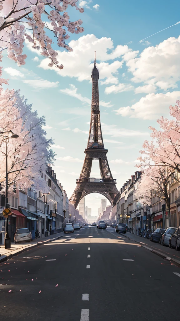 there is a bike parked on the side of the road, reportage photo, from the distance, paris school, by Tom Wänerstrand, traveling in france, by Raphaël Collin, on a sunny day, surrounding the city, by Róbert Berény, eiffel tower in the middle, shot from afar, taken on iphone 1 3 pro