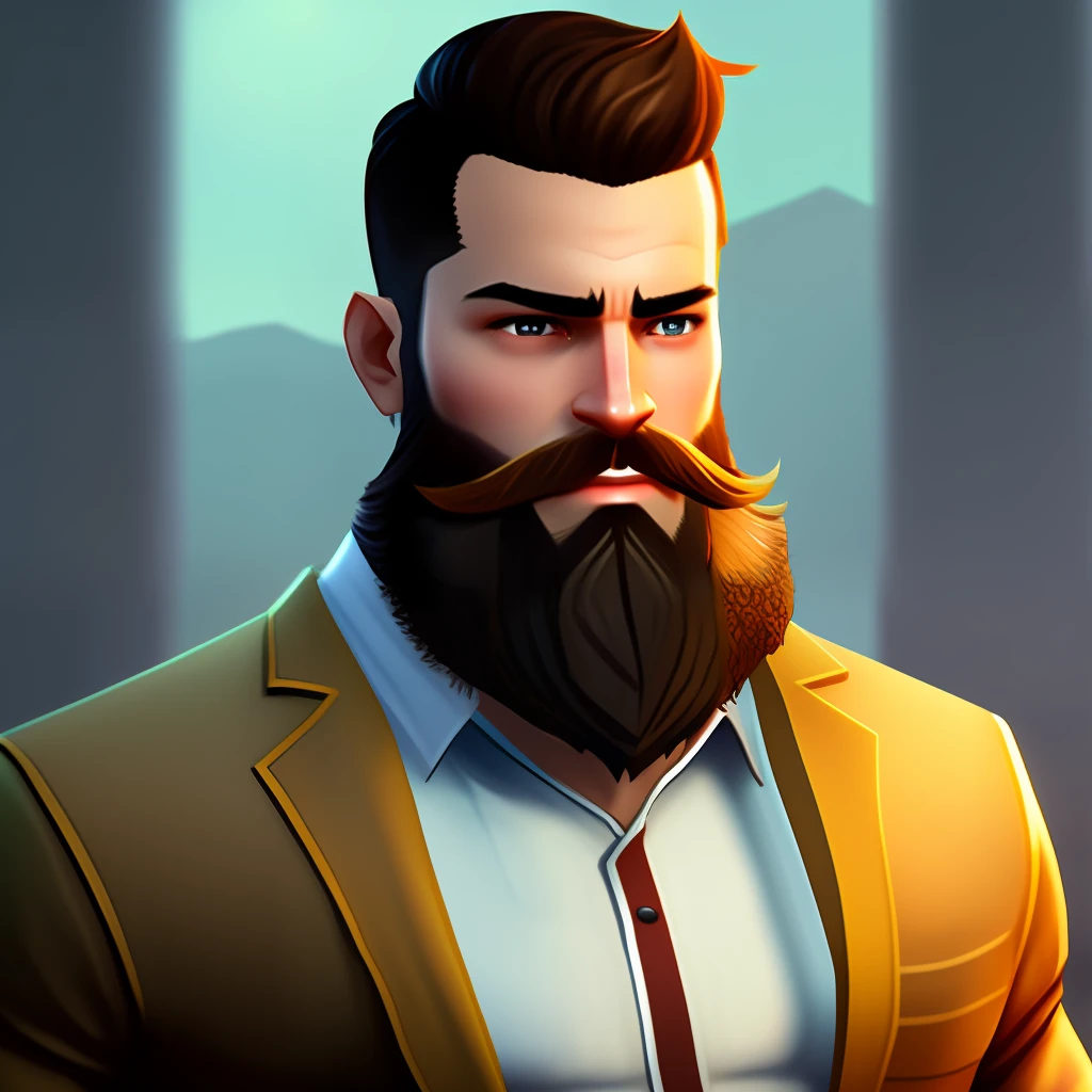 Create a realistic male character with a beard and a dress shirt and safety helmet