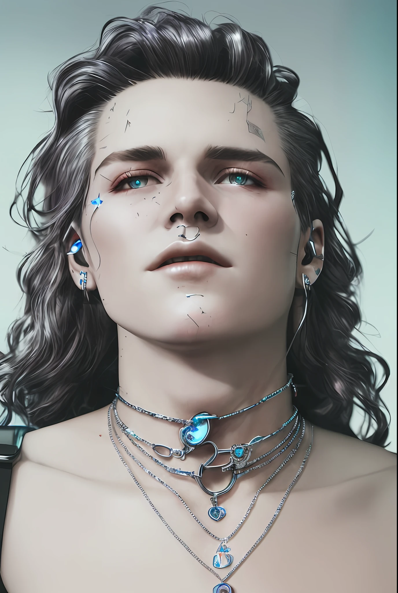 Trapper singing in the future cyberpunk diamonds on the neck, white gold bracelets