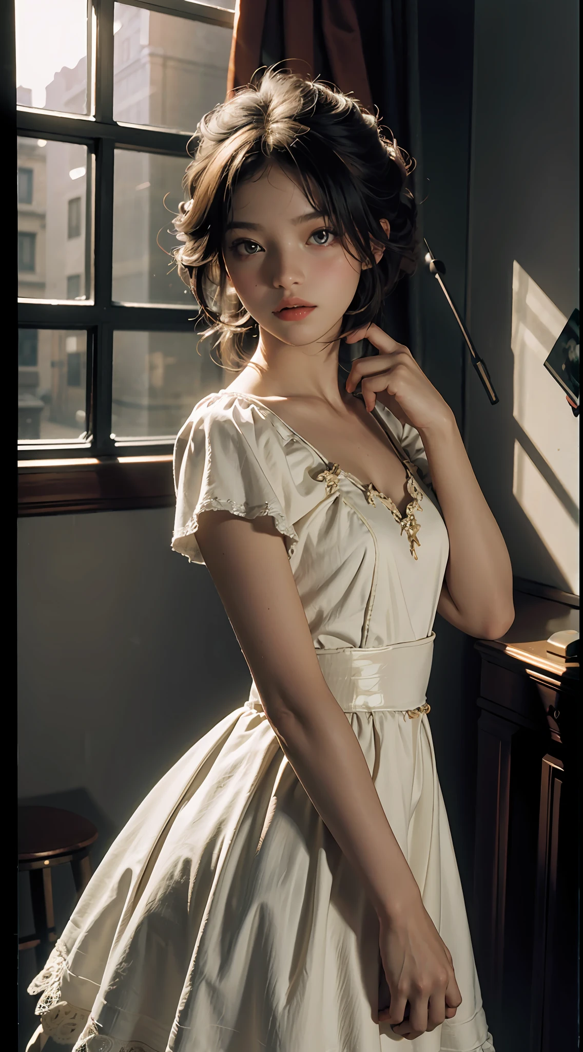 Best Quality, Masterpiece, Ultra High Resolution, (Photofidelity: 1.4), Original Photo, 1girl, Dress, Film Lighting, (Prairie: 1)
