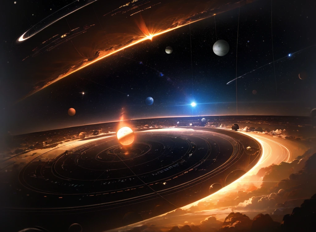 (((Masterpiece))), best quality, ultra-detailed CG unity 8k wallpaper the solar system through a black hole