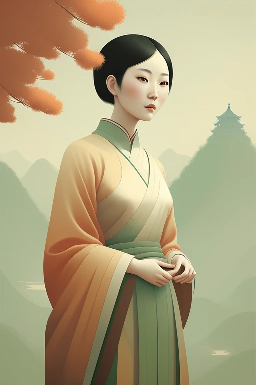 Chinese women, Chinese scenery, abstract painting, Amy sol style