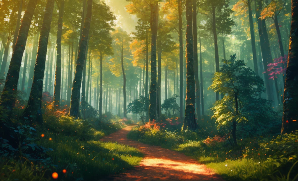 Analog style, ChromaV5, nwinkpunk (extremely detailed CG unity 8k wallpaper), forest scenery from The Nine Princes of Amber, lens flares, award-winning photography, chromatic aberration, detail, HDR, Bloom, Monet style, Pissarro and Sisley, trending on ArtStation , a trend on CGSociety, art from mid-travel