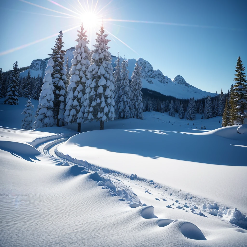 (extremely detailed CG unity 8k wallpaper, masterpiece, best quality, ultra-detailed), (snowy day, scorching sun, high contrast)