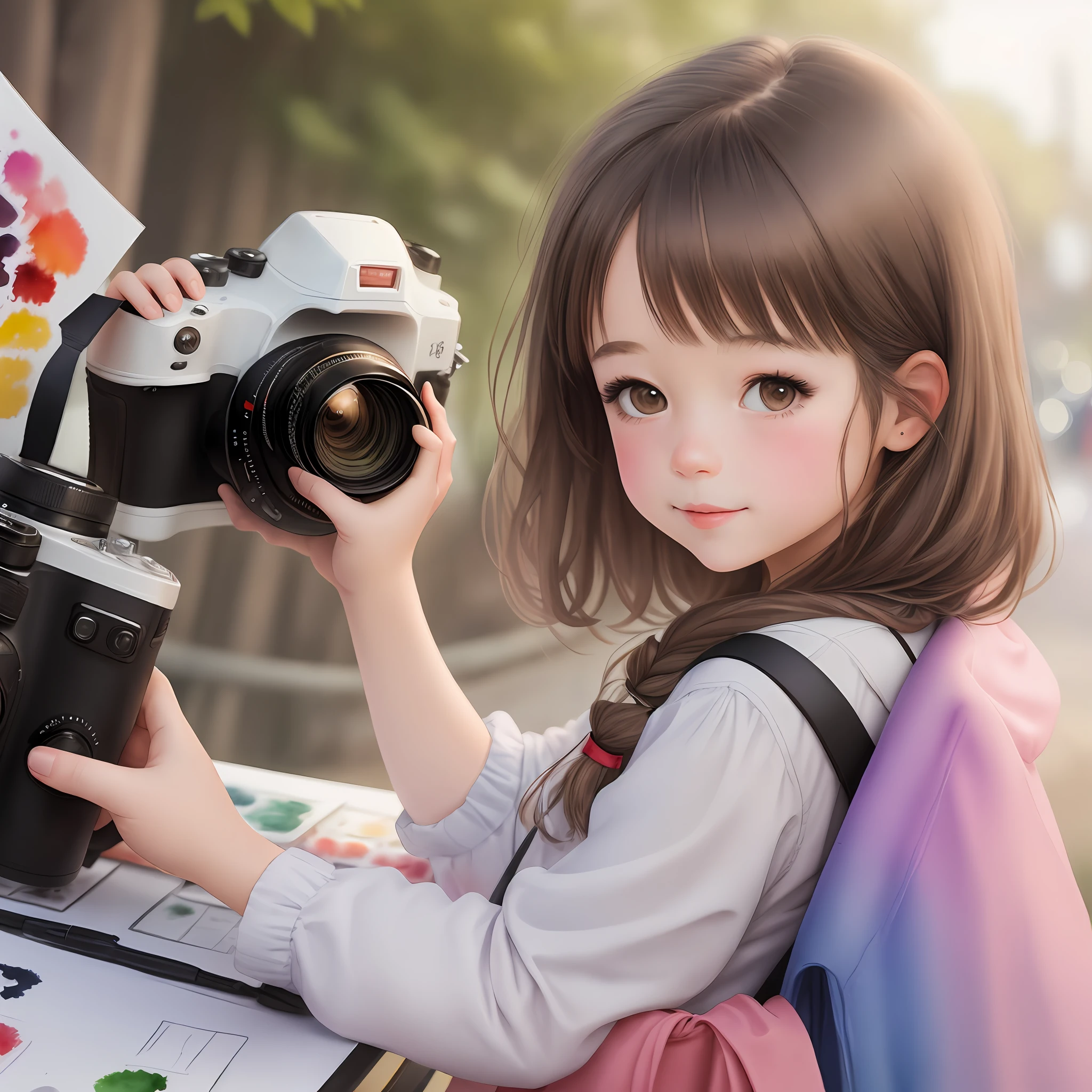 Watercolor drawing of a photographer's girl