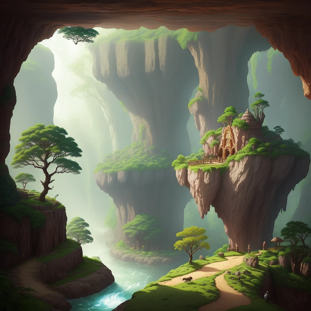 Magical Kingdom Forest with Caves There is an elephant, fantasy background Authors: Akira Toriyama and Albert Corsier Ultra realistic highly detailed intricate realistic simulation style photos, cinematic lighting